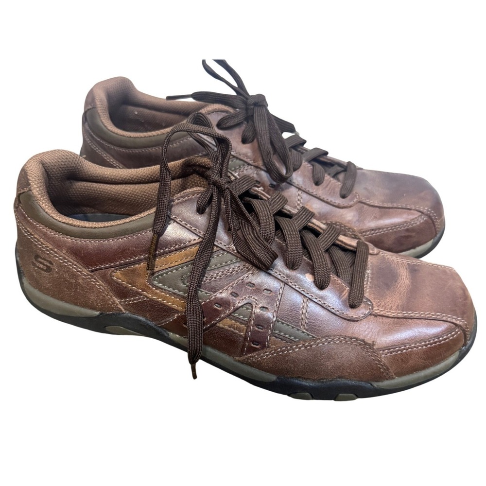 Skechers Relaxed Step Mens 8.5 Brown Leather Lace Up Sneakers Hiking Shoes